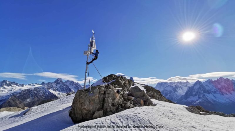 Meteorogical station being checked on. Credit : Mathieu Tisne